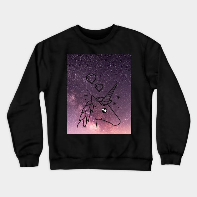 Unicorn With Purple Sky Lights & Sparkle Crewneck Sweatshirt by TANSHAMAYA